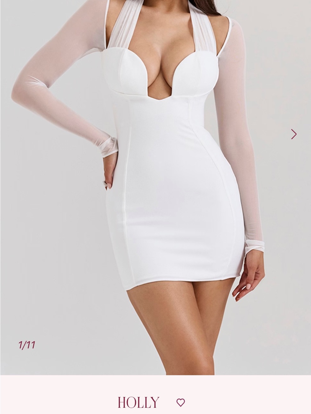 House of CB Elegant White Mesh-Sleeve Mini Dress
